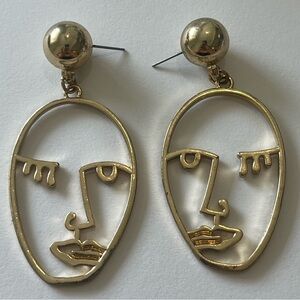 Gold Abstract Face Earrings